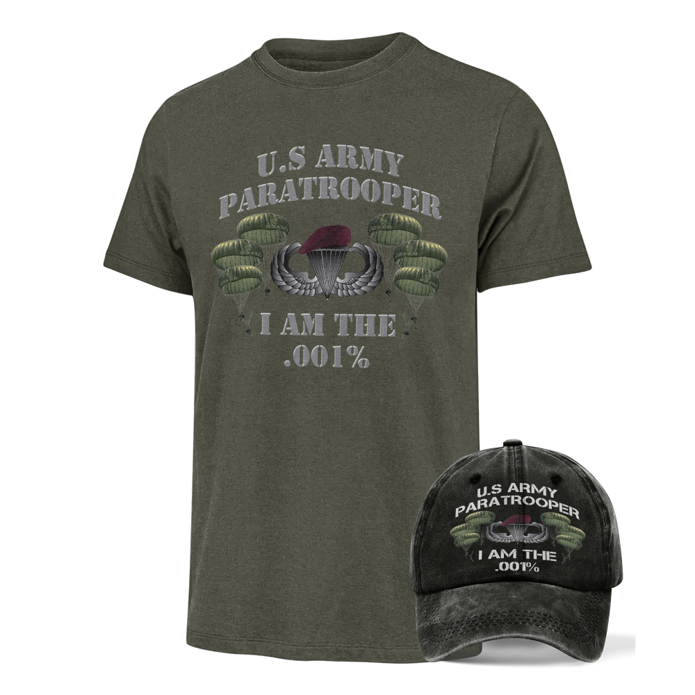 Paratrooper I Am The .001% Classic T-Shirt & Washed Cap Combo