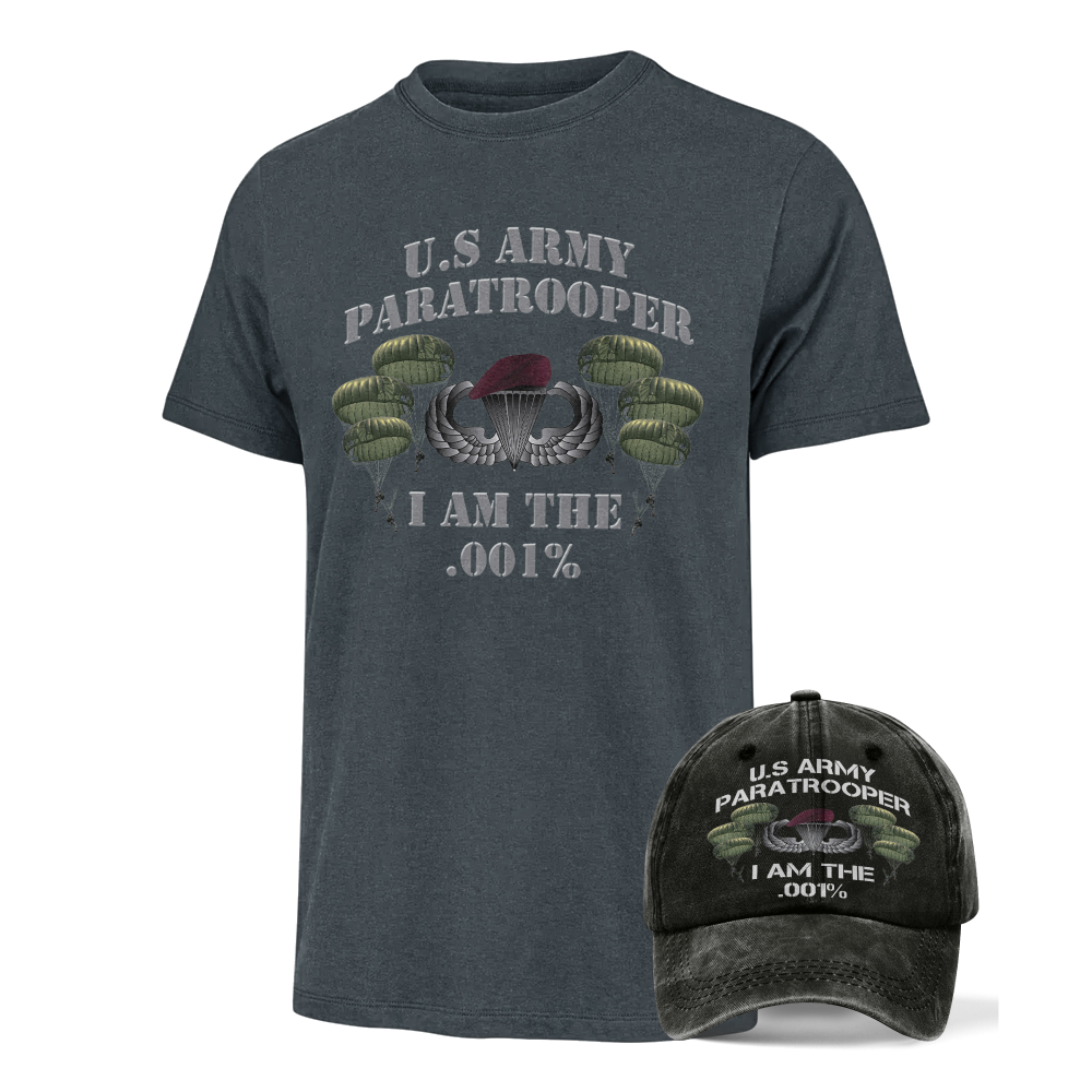Paratrooper I Am The .001% Classic T-Shirt & Washed Cap Combo