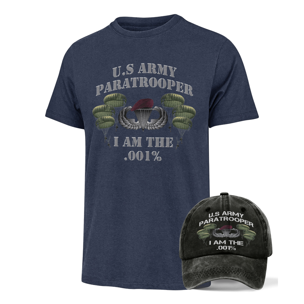 Paratrooper I Am The .001% Classic T-Shirt & Washed Cap Combo