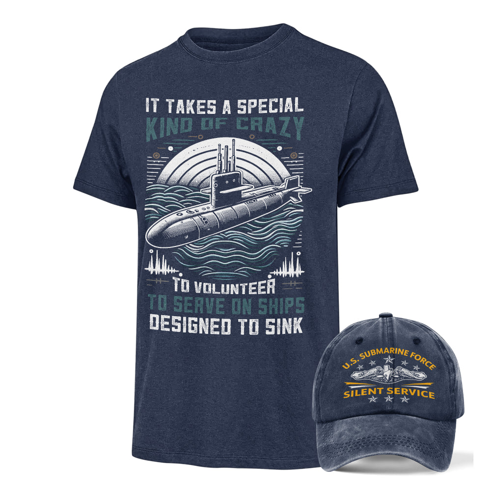 Navy Submarine Classic T-shirt & Washed Cap Combo