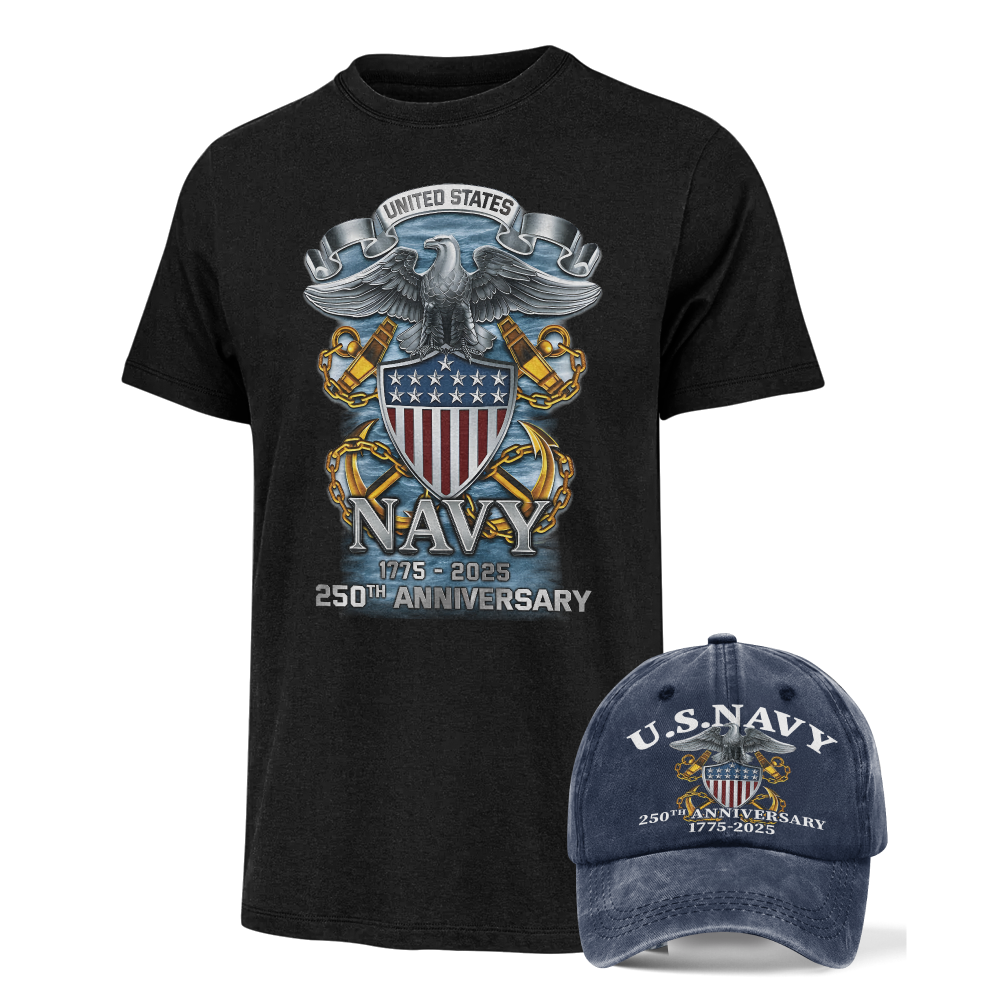 Navy 250th Anniversary Classic T-shirt & Washed Cap Combo