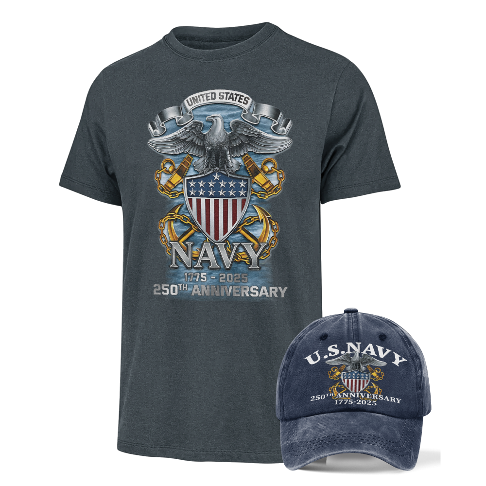 Navy 250th Anniversary Classic T-shirt & Washed Cap Combo