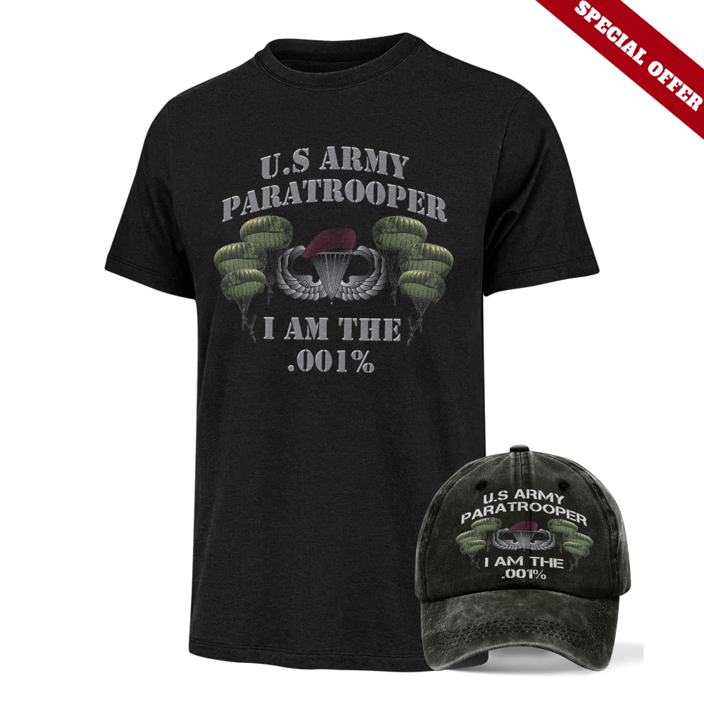 Paratrooper I Am The .001% Classic T-Shirt & Washed Cap Combo