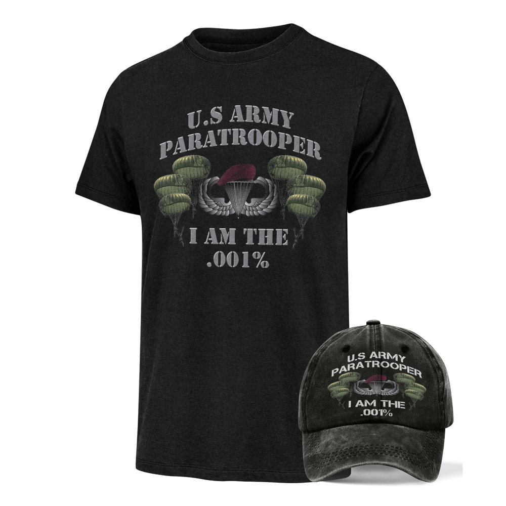 Paratrooper I Am The .001% Classic T-Shirt & Washed Cap Combo