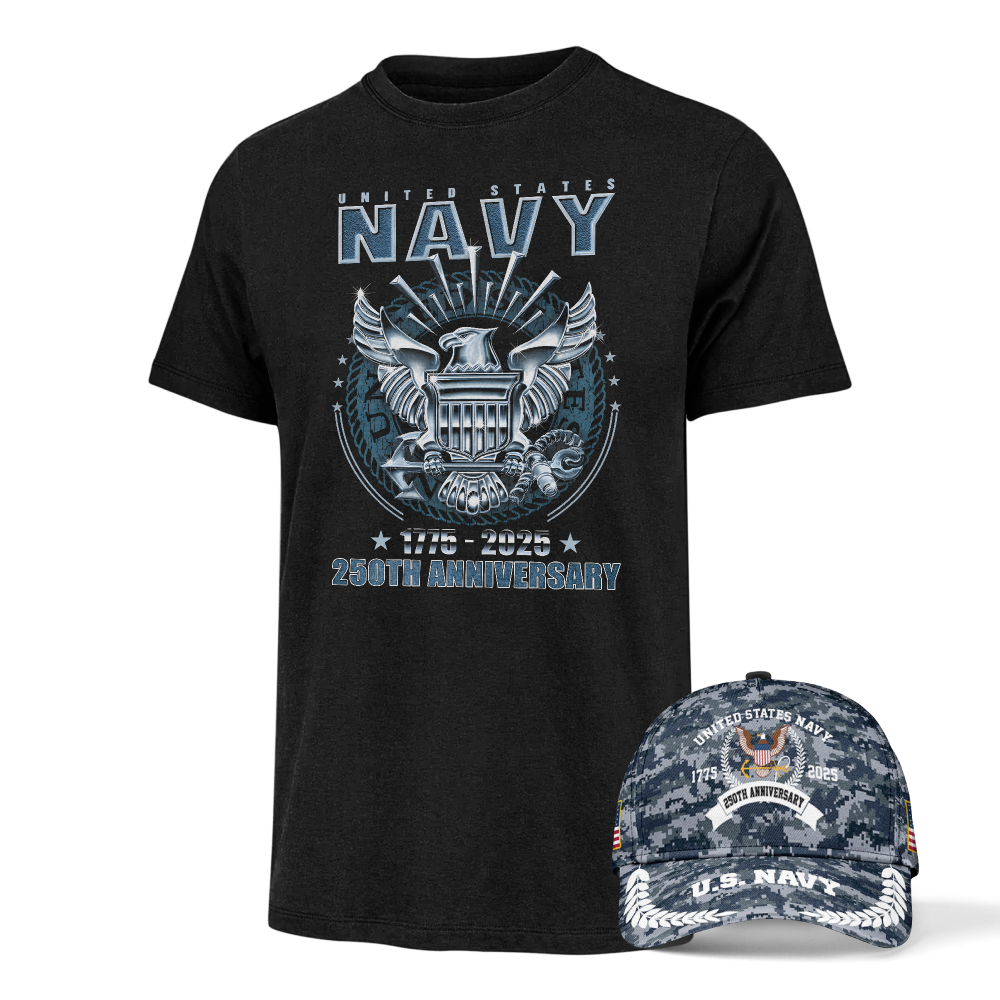 Navy 250th Anniversary Classic Tee & Classic Cap Combo
