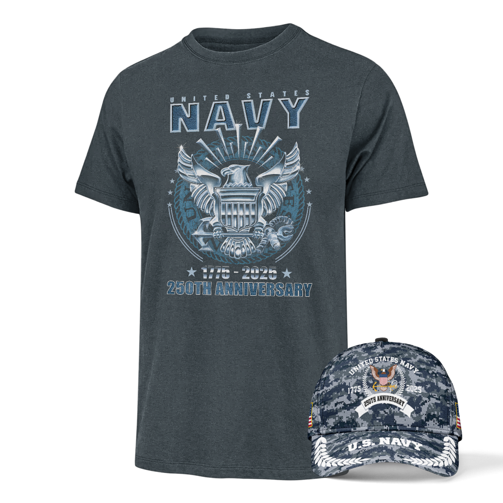 Navy 250th Anniversary Classic Tee & Classic Cap Combo