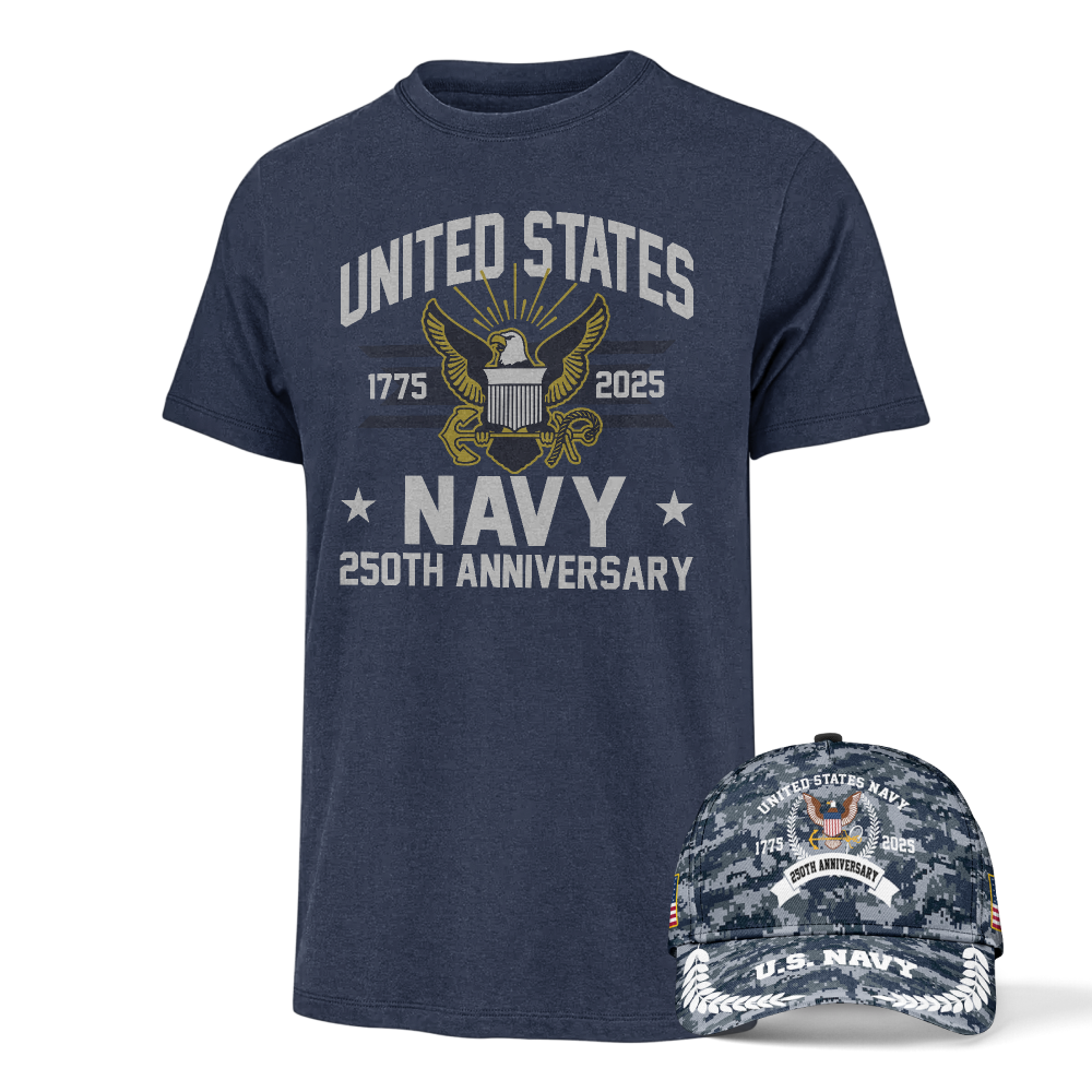 Navy 250th Anniversary Classic Tee & Classic Cap Combo