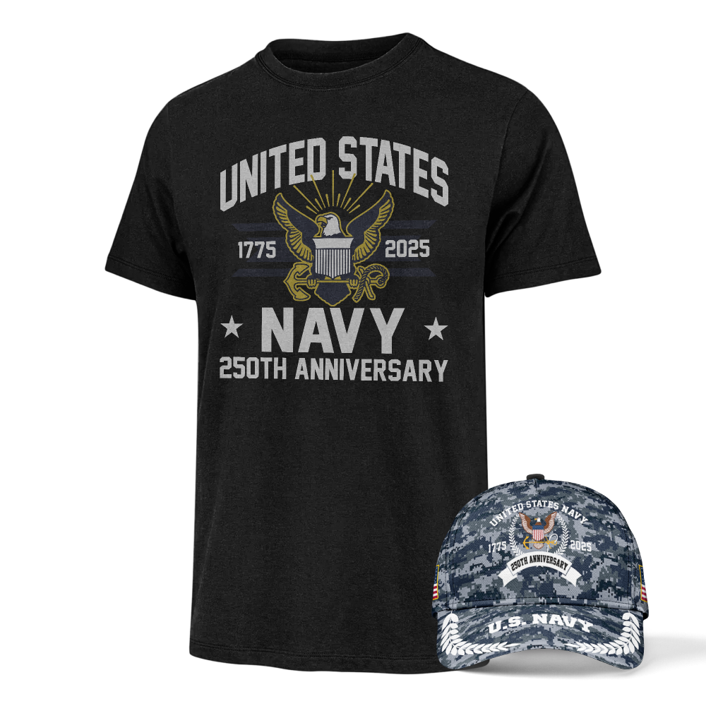 Navy 250th Anniversary Classic Tee & Classic Cap Combo