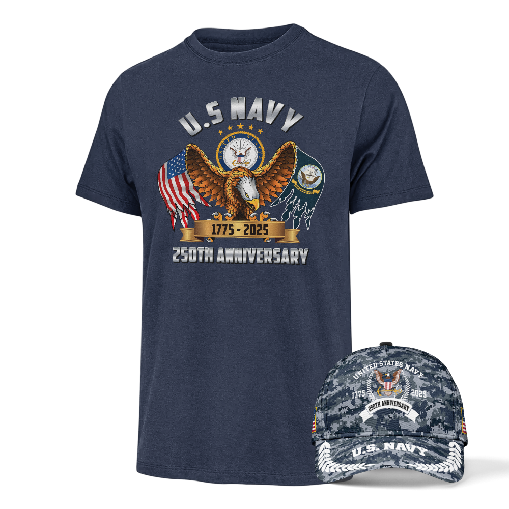 Navy 250th Anniversary Classic Tee & Classic Cap Combo