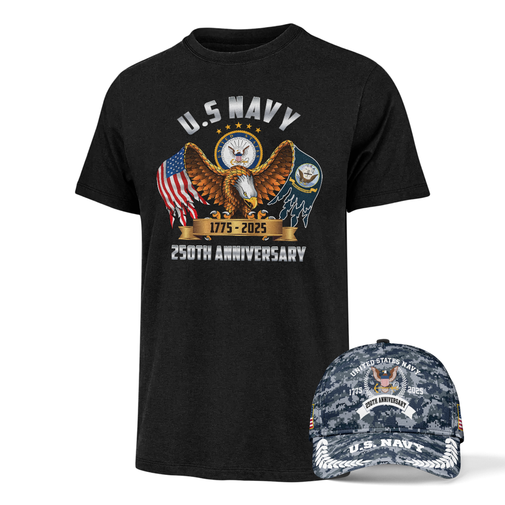 Navy 250th Anniversary Classic Tee & Classic Cap Combo