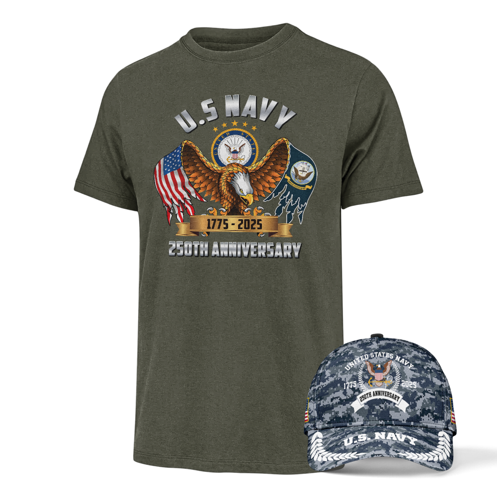 Navy 250th Anniversary Classic Tee & Classic Cap Combo