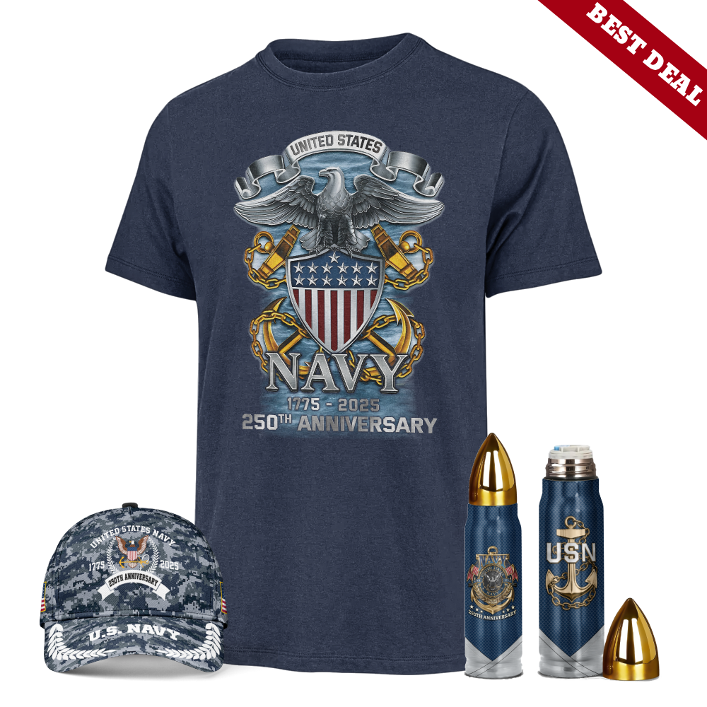 Navy 250th Anniversary Bullet Tumbler & Classic Cap & Classic Tee Combo