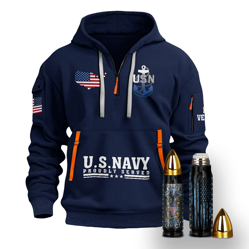 Navy Honor Courage Commitment Combo Quarter Zip Hoodie Bullet Tumbler