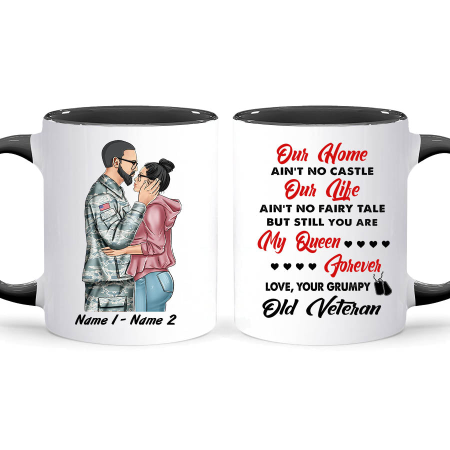 Personalized Military Couple Our Home Ain't Know Castle Accent Coffee Mug, 11oz