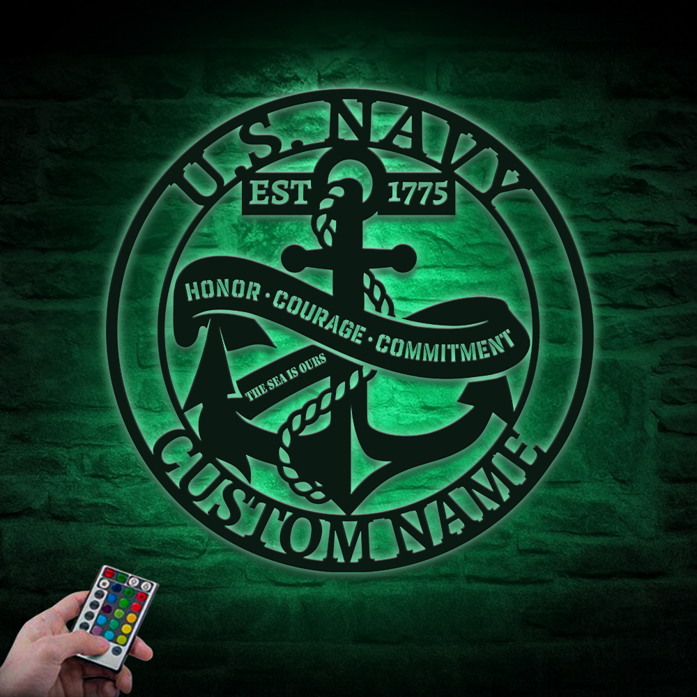 Personalized Navy Anchor Metal Sign Wall Art