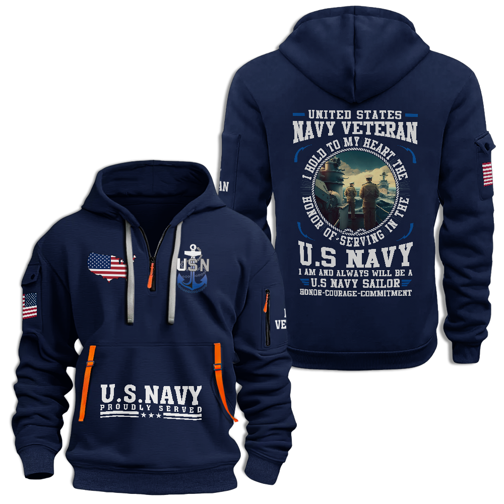 Navy Honor Courage Commitment Quarter Zip Hoodie