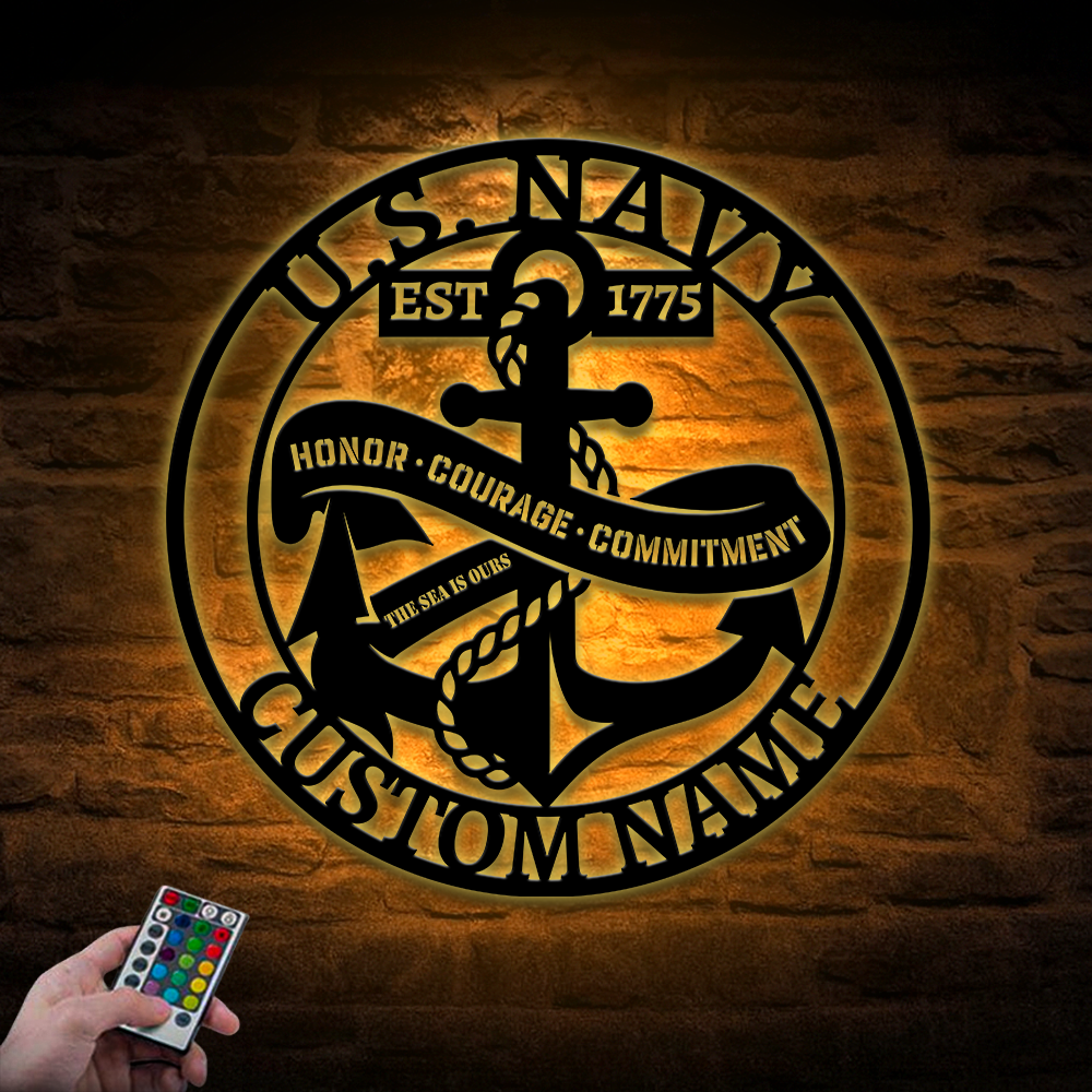 Personalized Navy Anchor Metal Sign Wall Art