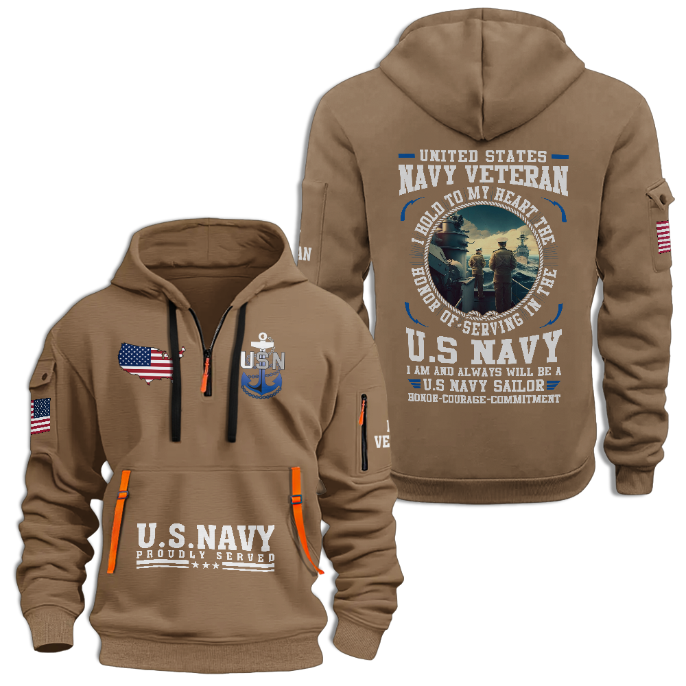 Navy Honor Courage Commitment Quarter Zip Hoodie