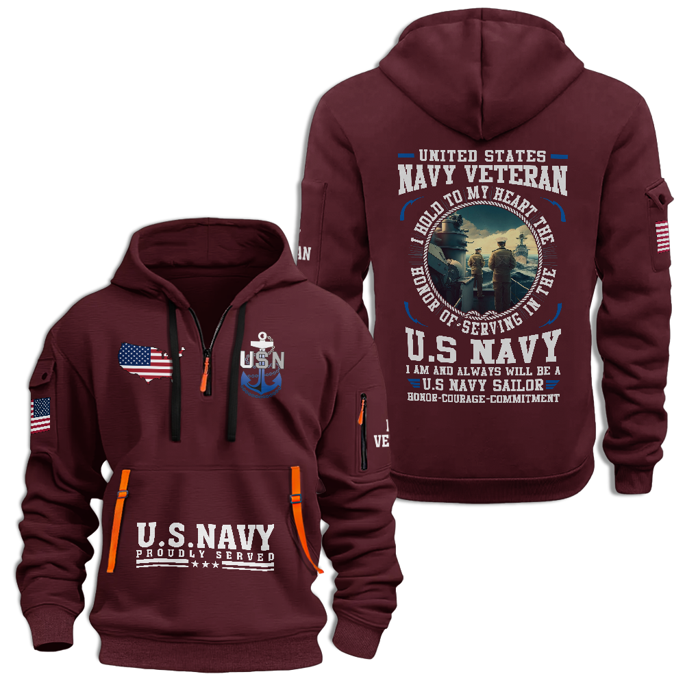 Navy Honor Courage Commitment Quarter Zip Hoodie