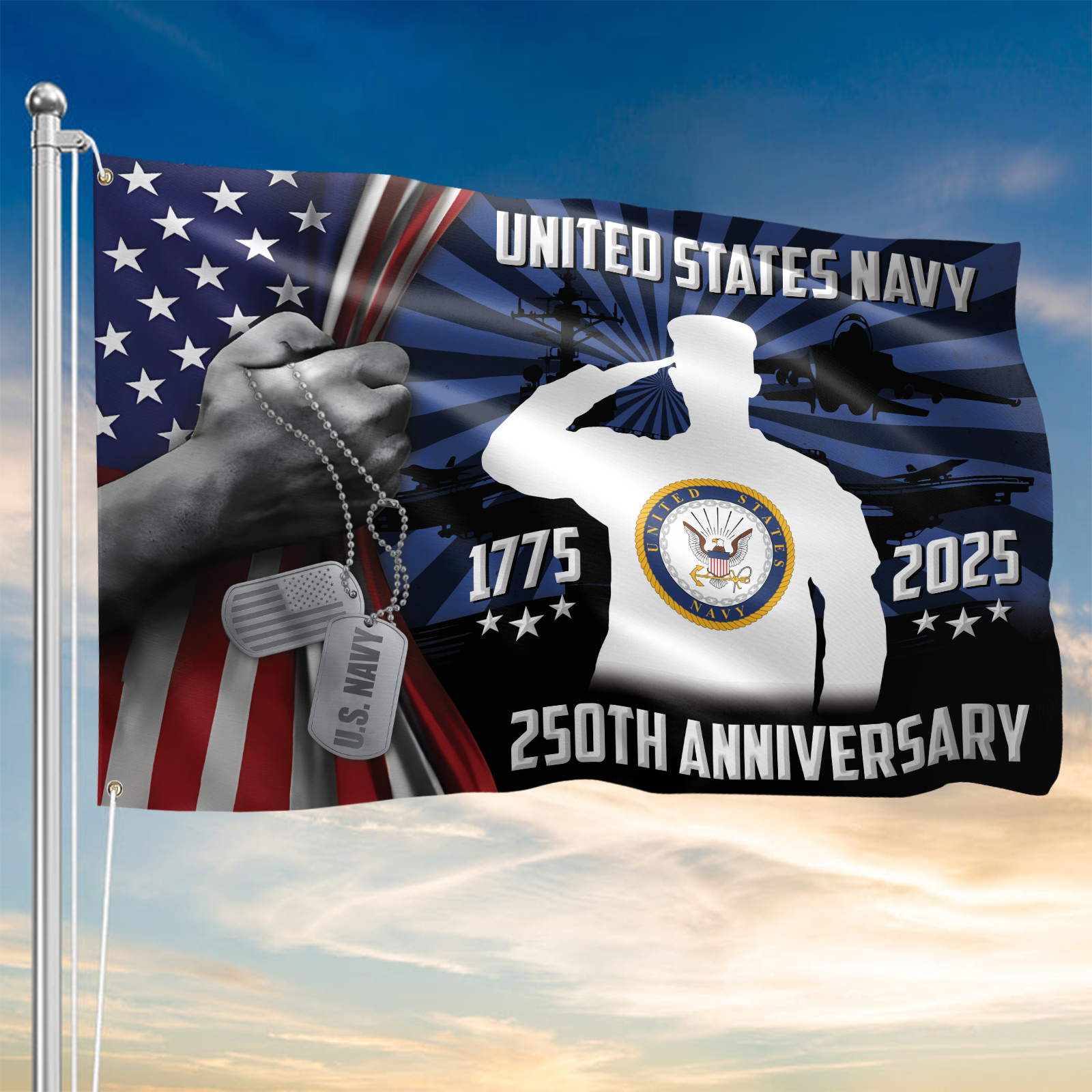 Navy 250th Anniversary House Flag