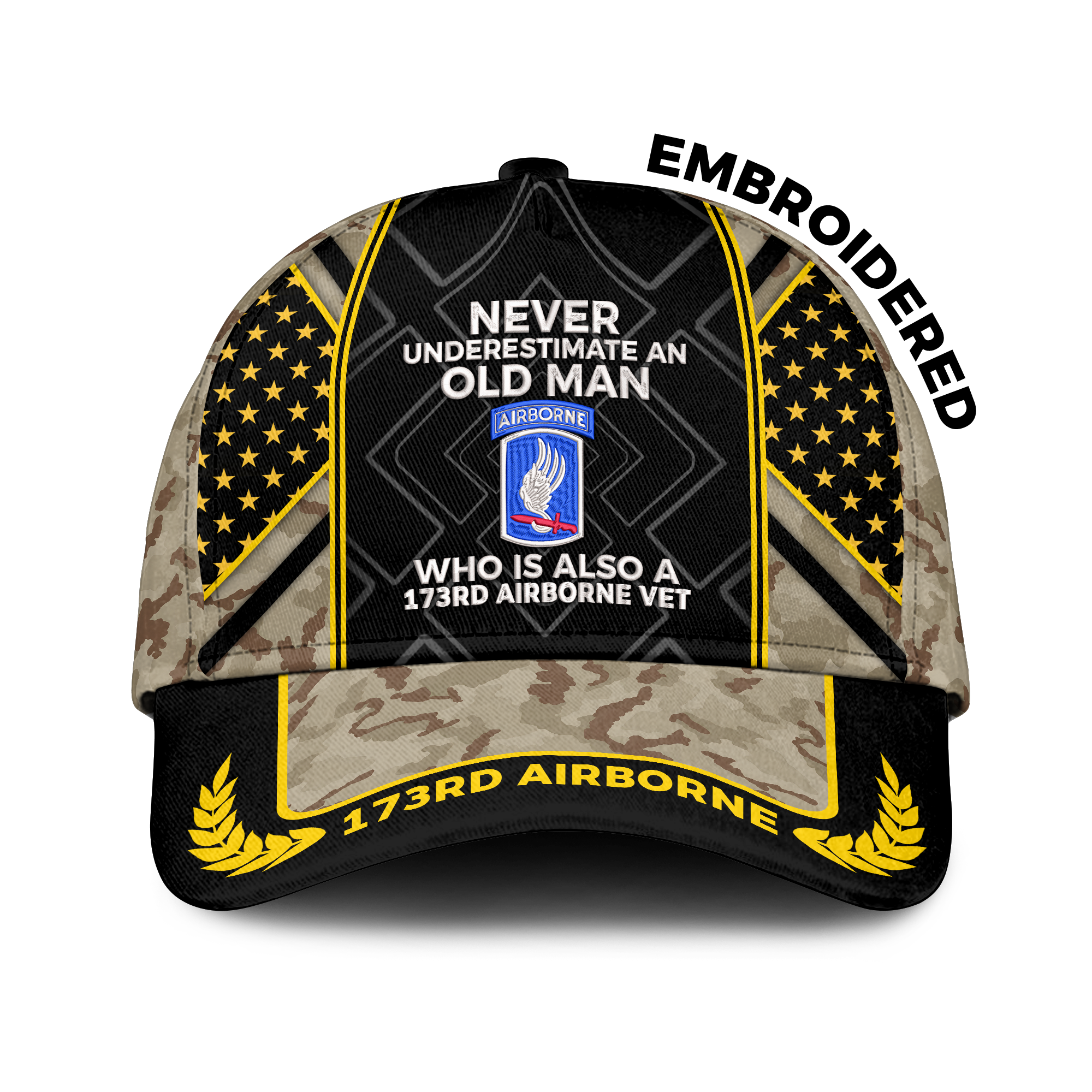 Never Underestimate An Old Man Who Is Also A 173rd Airborne Embroidered & Printed Cap