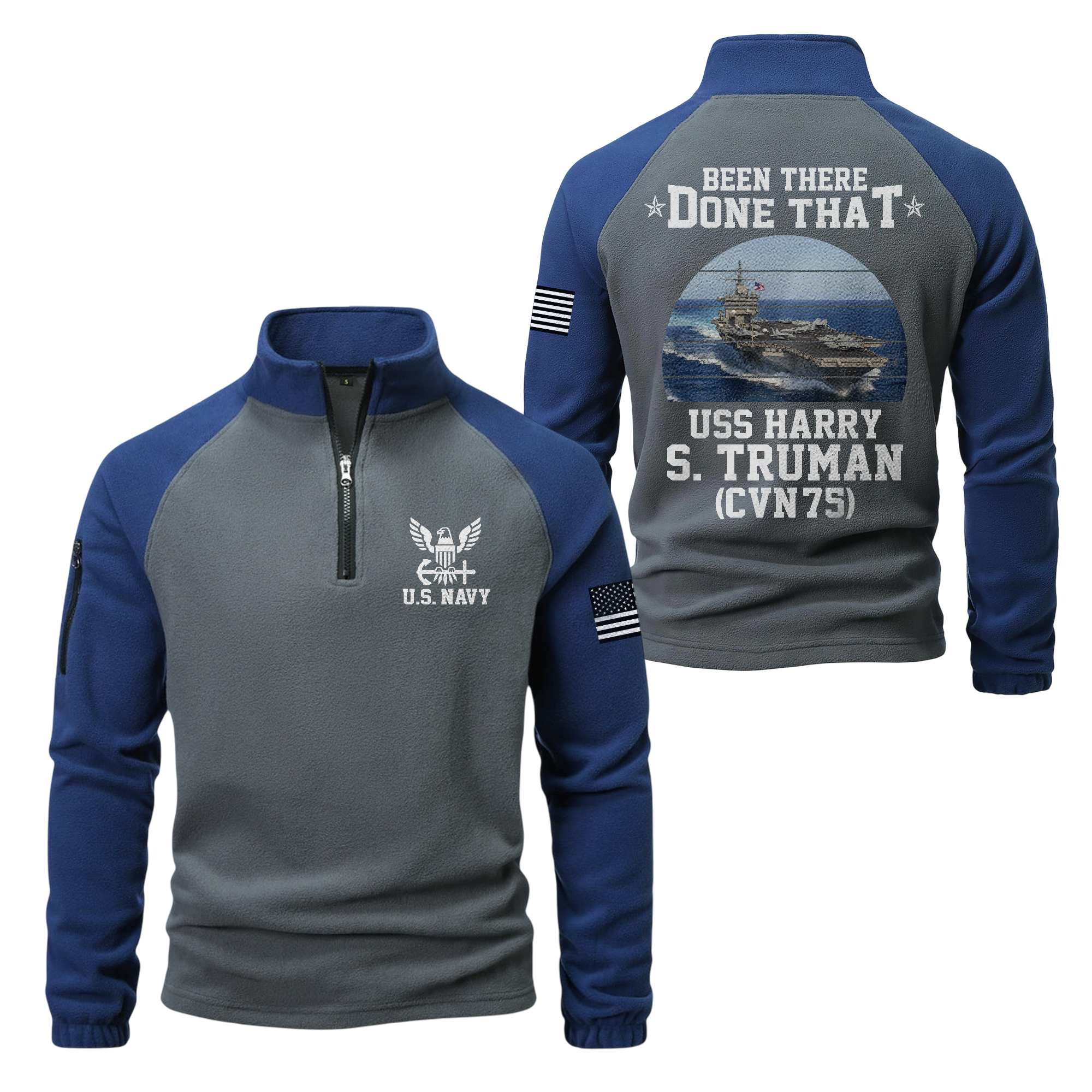 Personalizable Navy Ship Been There Done That Half-Zip Raglan Sweatshirt