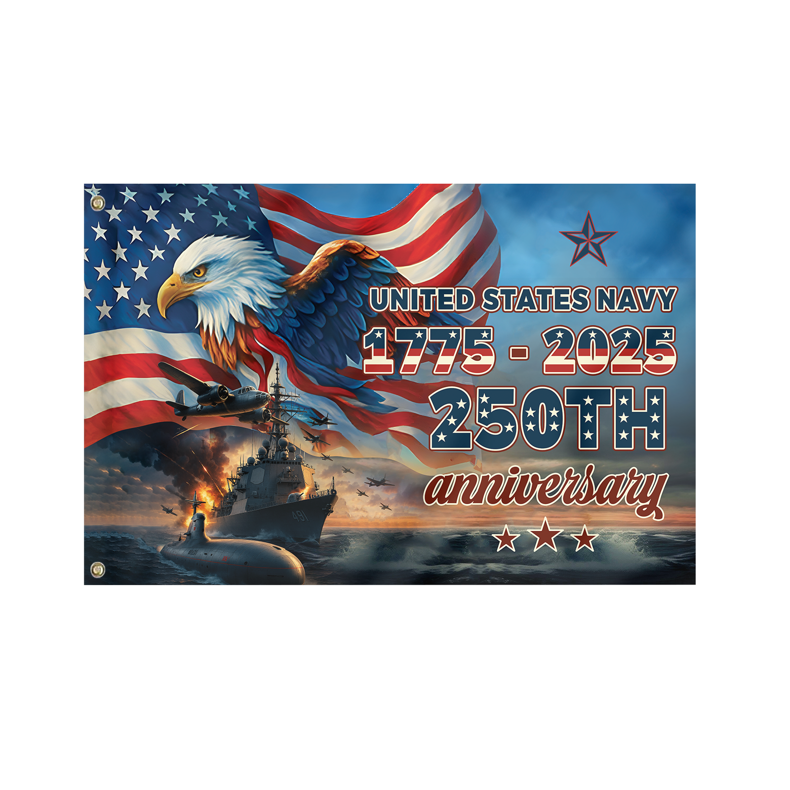 Navy 250th Anniversary House Flag