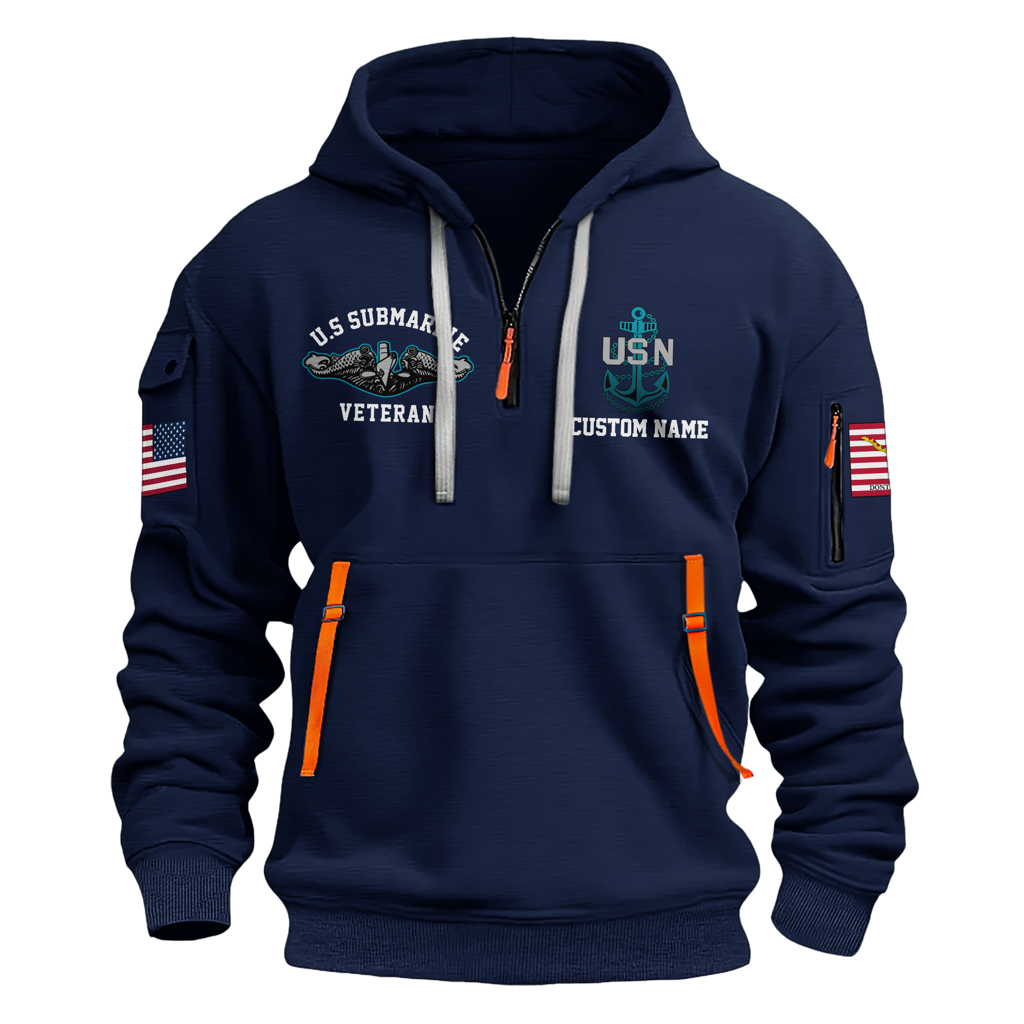 Personalizable Navy Submarine Quarter Zip Hoodie