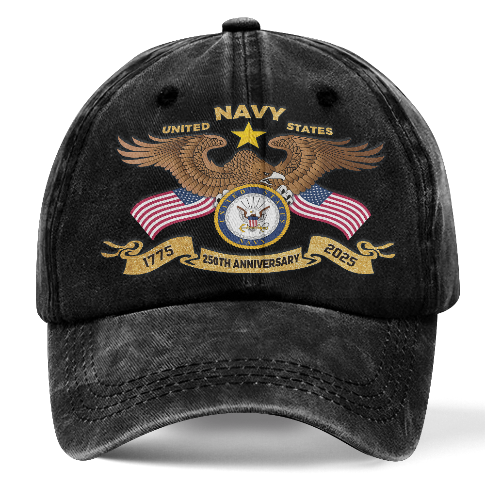 Personalizable Navy 250th Anniversary Washed Cap