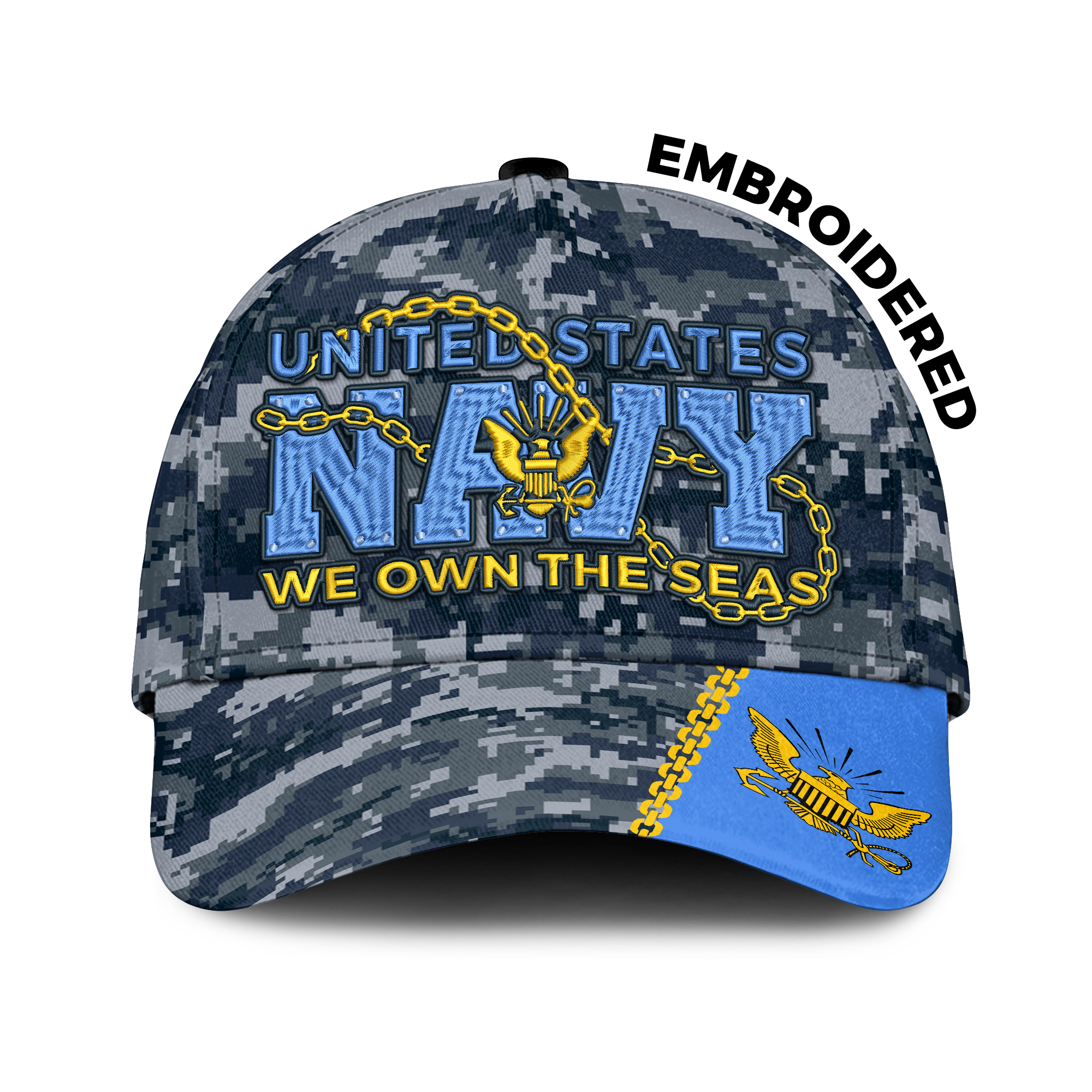 Navy We Own The Seas Embroidered & Printed Cap