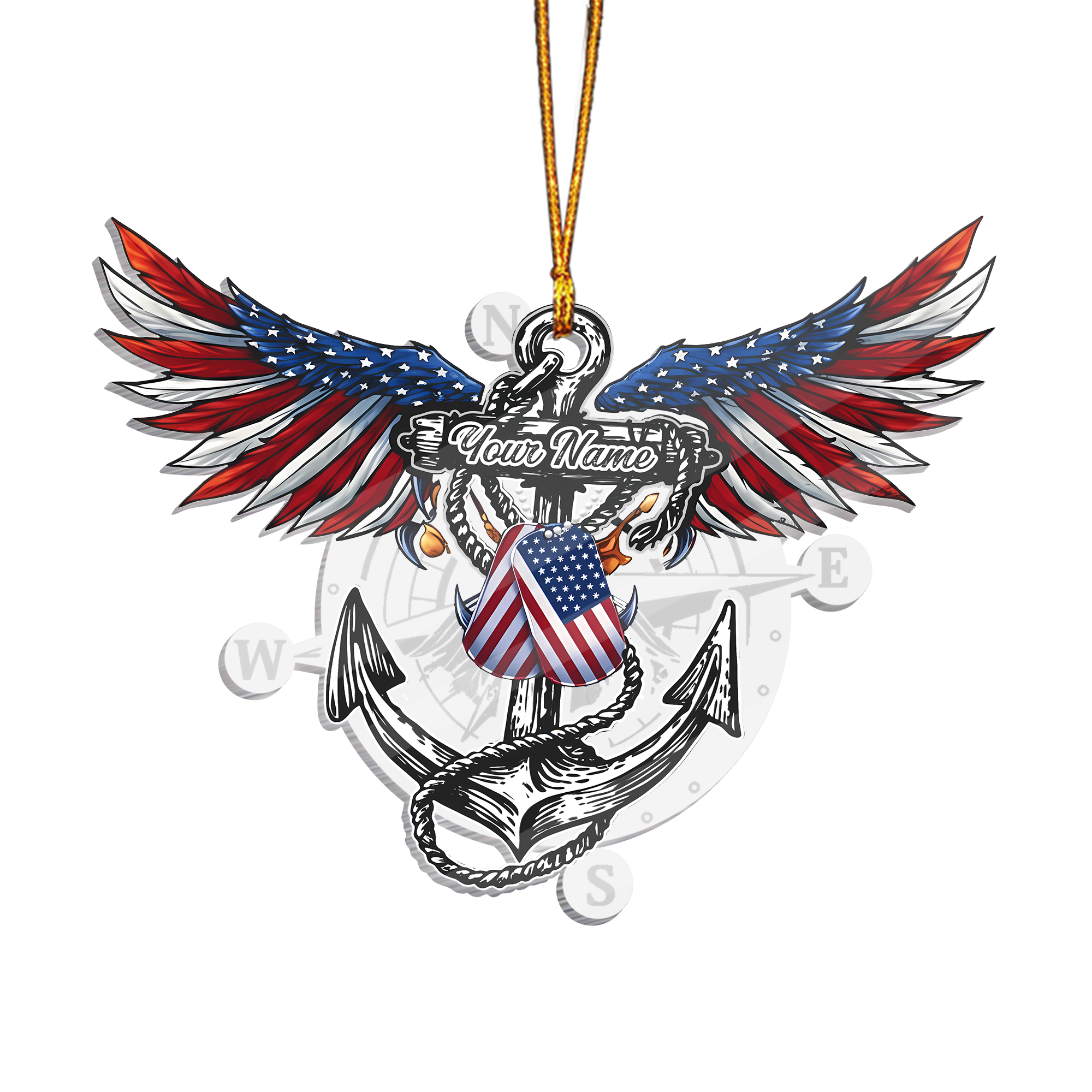 Navy Anchor Acrylic Ornament