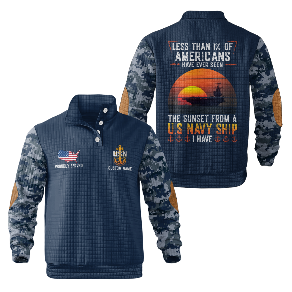 Personalizable Less Than 1% Navy Ship Waffle Stand Collar Sweatshirt