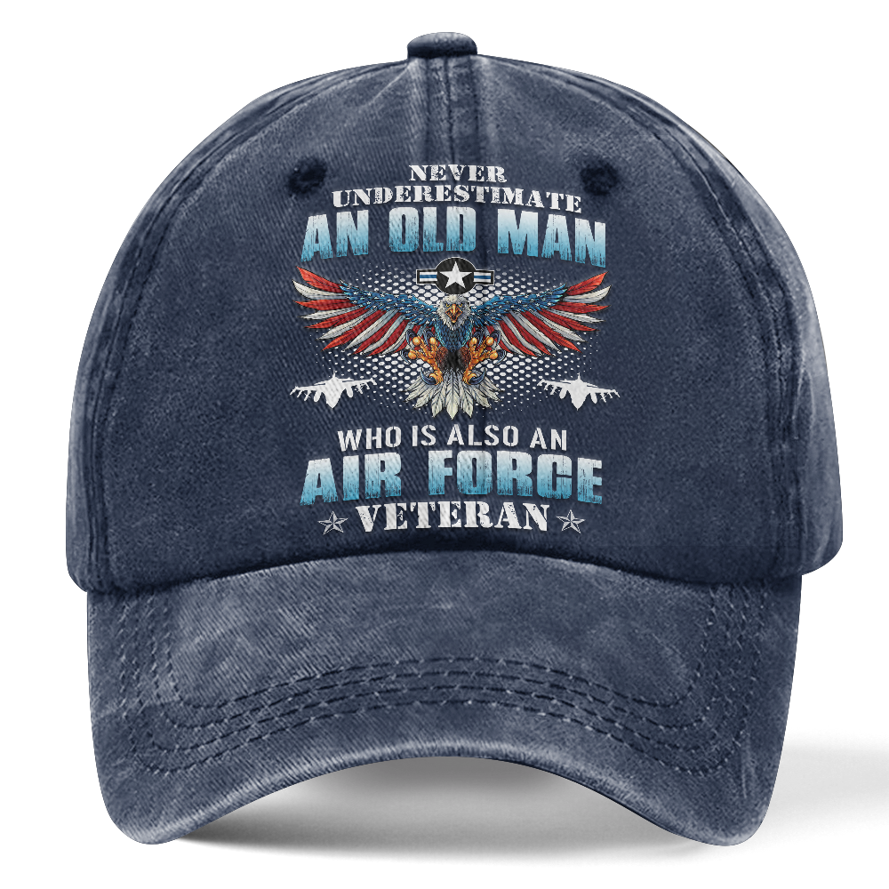 Personalizable Air Force Never Underestimate An Old Man Washed Cap