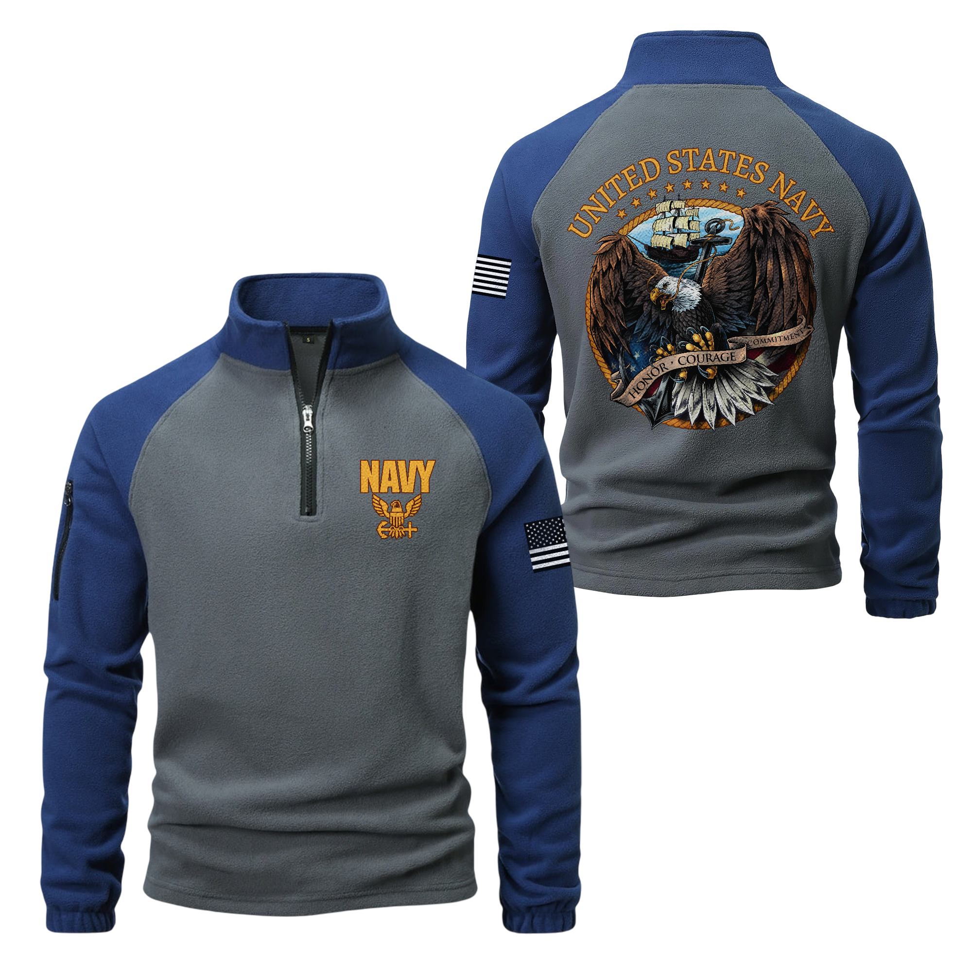 Navy Honor Courage Commitment Half-Zip Raglan Sweatshirt
