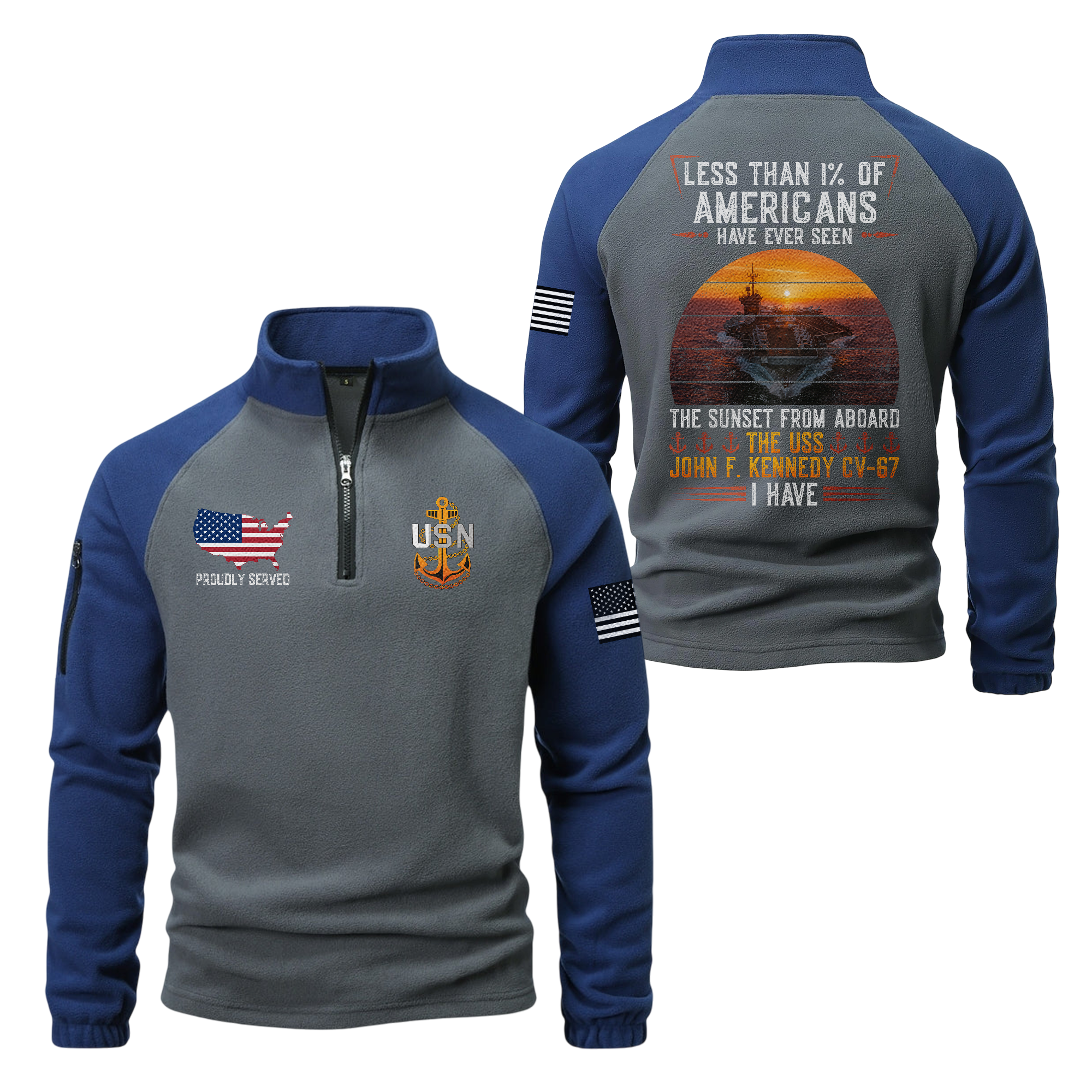 Personalizable Less Than 1% Navy Ship Half-Zip Raglan Sweatshirt