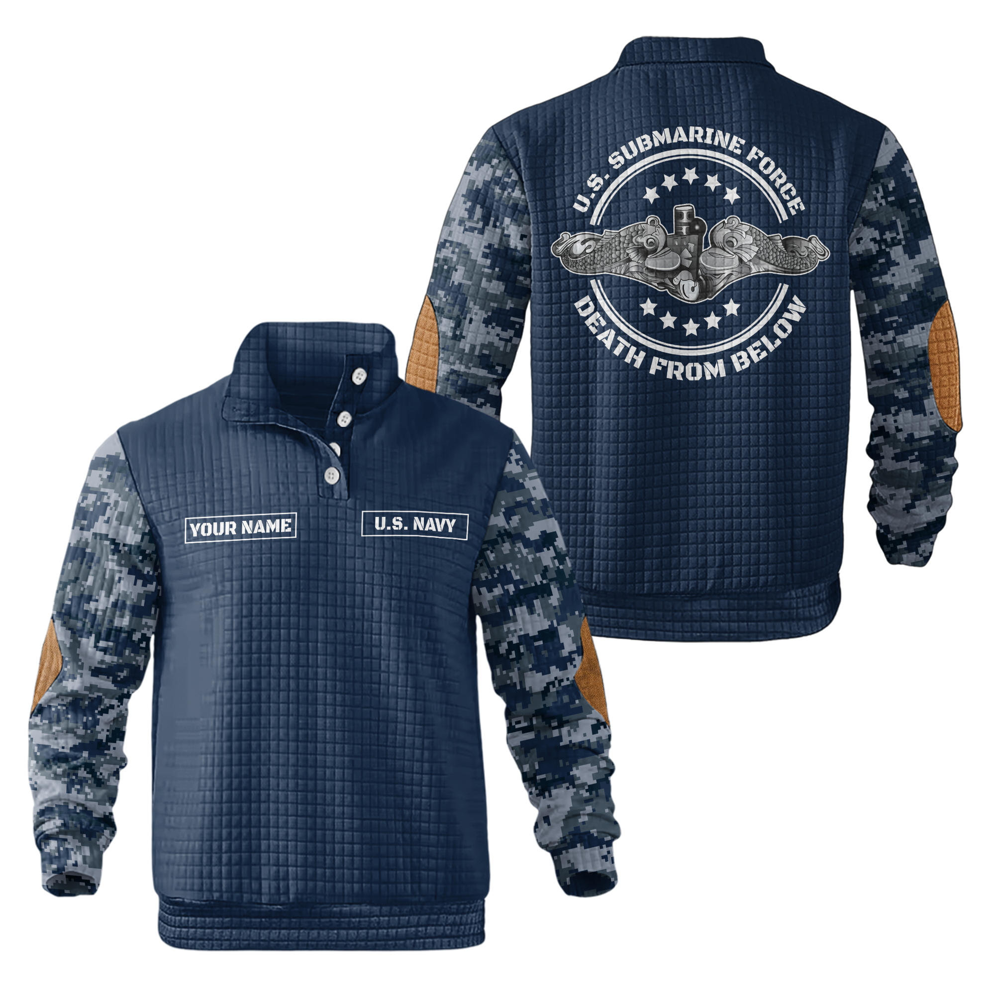 Personalizable Navy Submarine Death From Below Waffle Stand Collar Sweatshirt