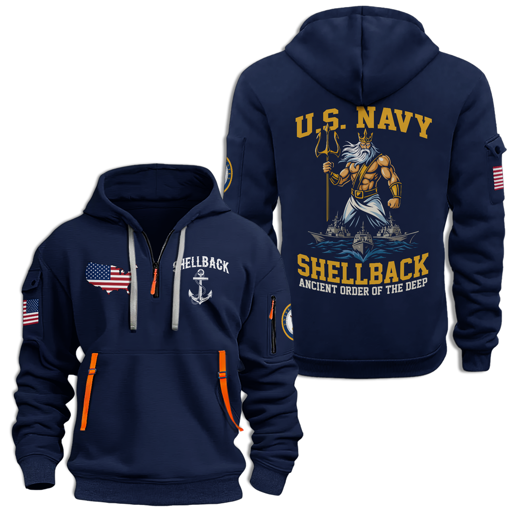 Navy Shellback Ancient Order Of The Deep Quarter Zip Hoodie