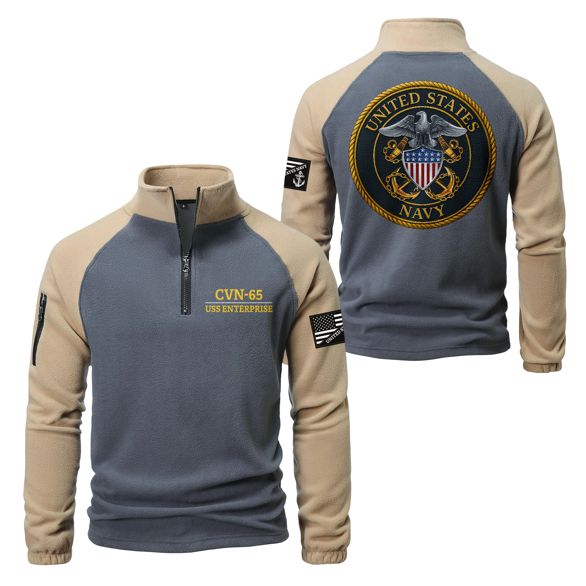Personalizable Navy Ship Half-Zip Raglan Sweatshirt