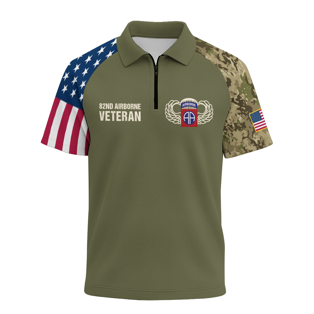 Airborne Born At Benning Raised At Bragg Raglan Zip Polo Shirt