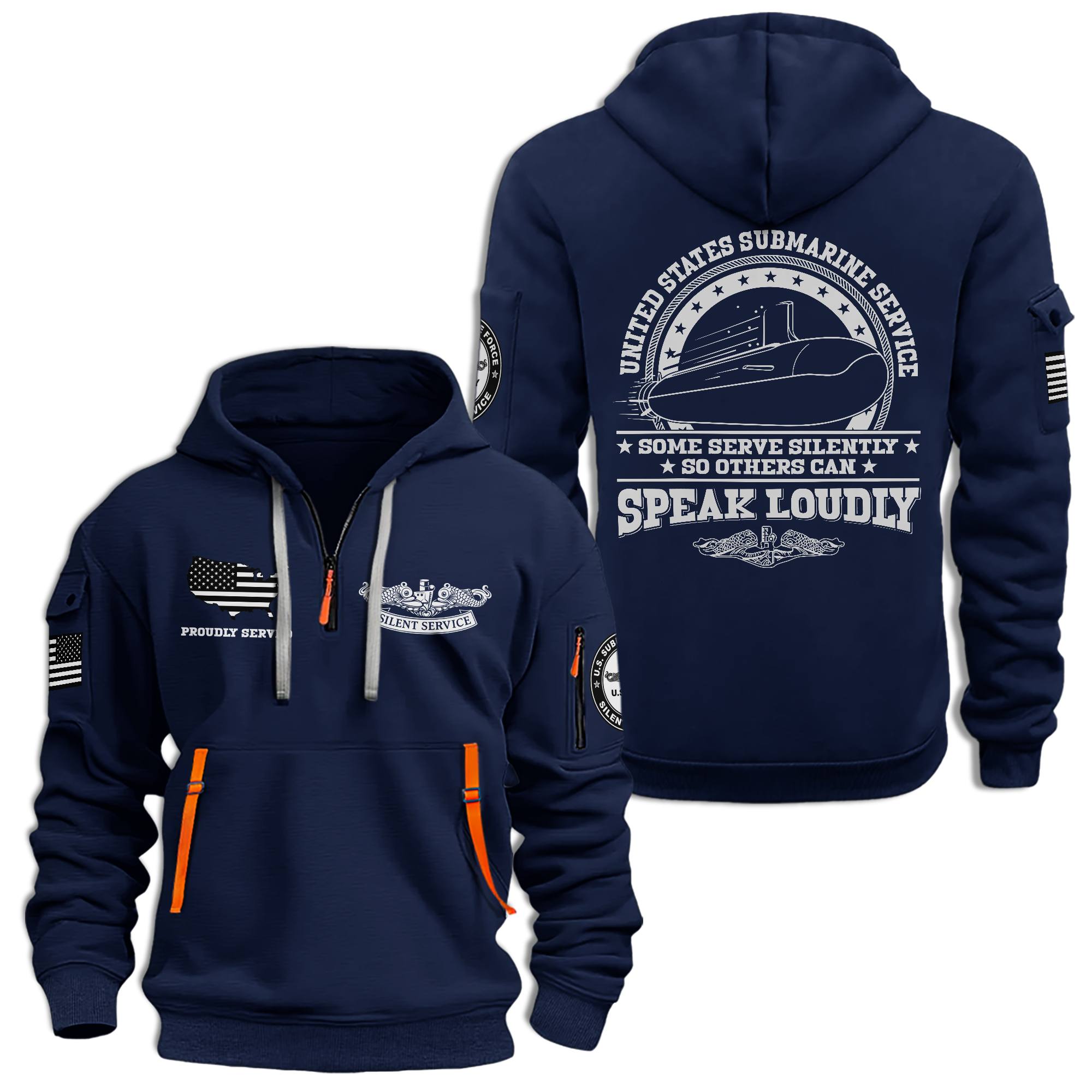 Navy Submarines Silent Service Quarter Zip Hoodie