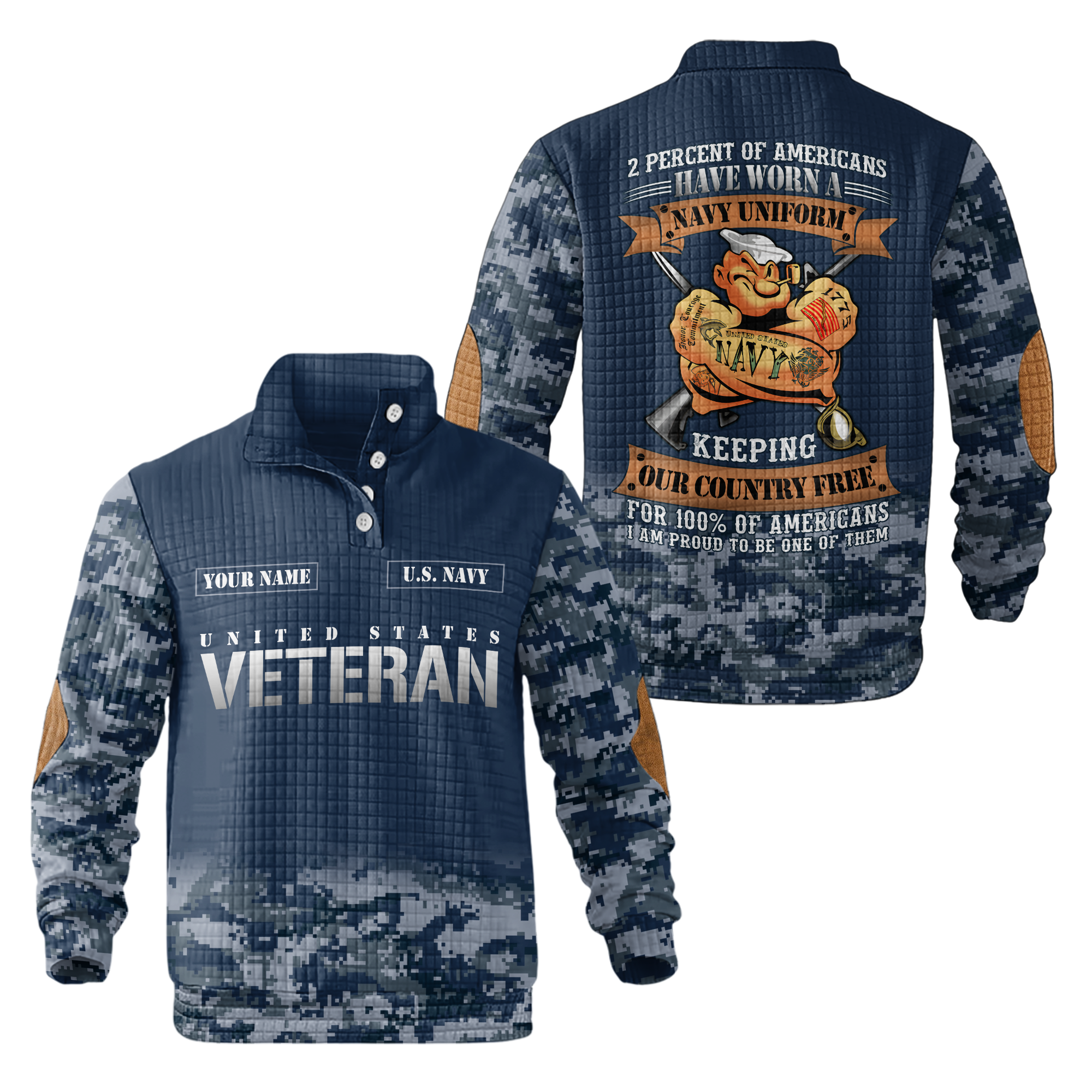 Personalizable 2% of Americans Have Worn A Navy Uniform Waffle Stand Collar Sweatshirt
