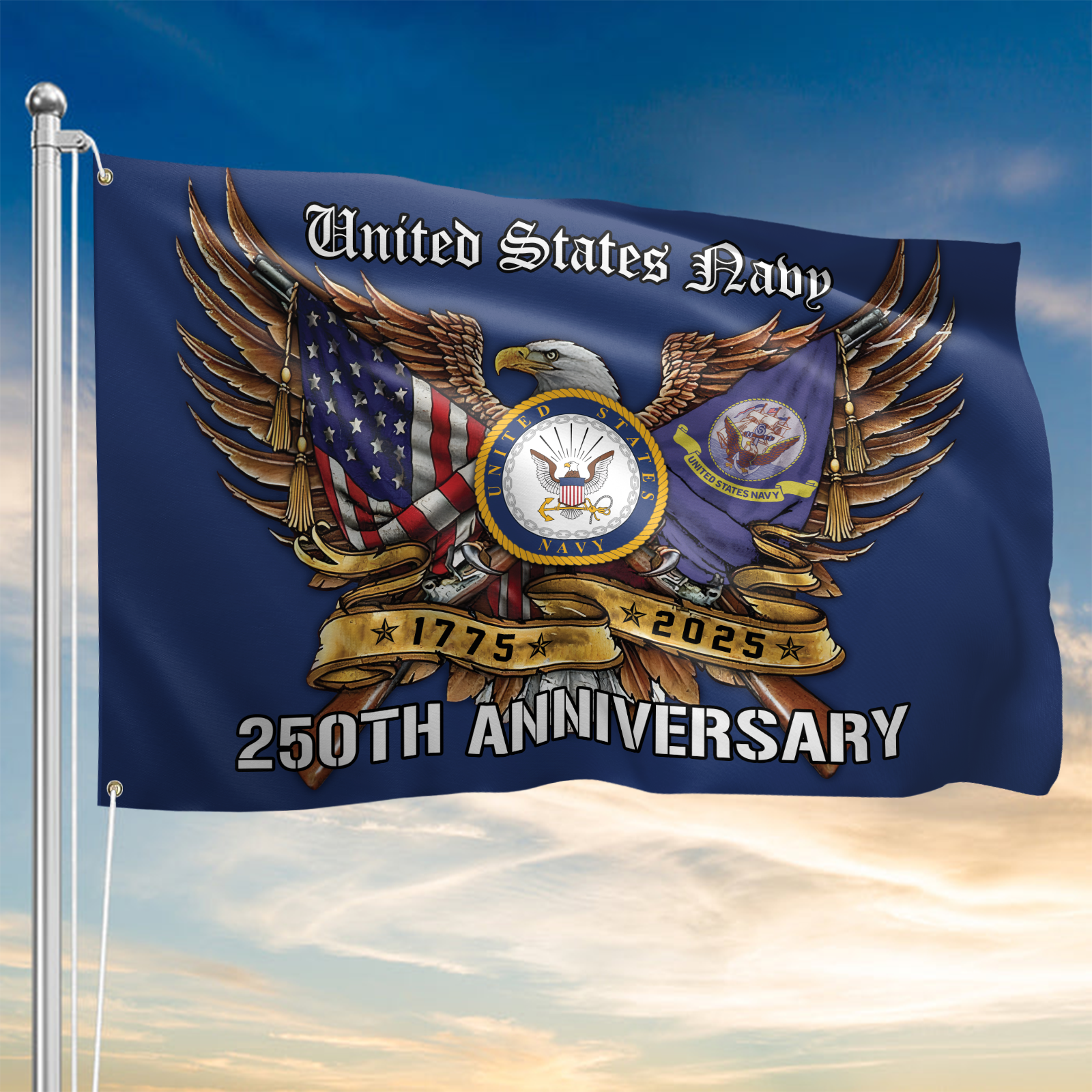Navy 250th Anniversary House Flag