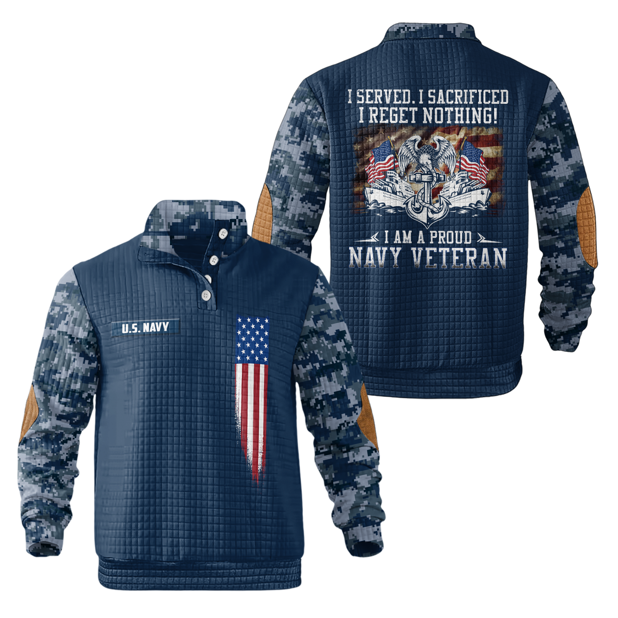 I Am a Navy Veteran Waffle Stand Collar Sweatshirt