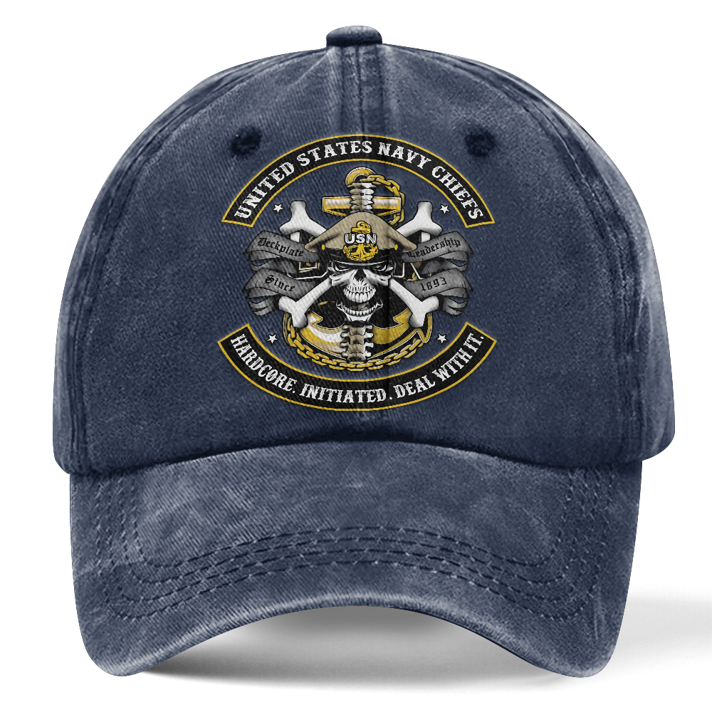 Personalizable Navy Chiefs Hardcore Initiated Deal With It Washed Cap