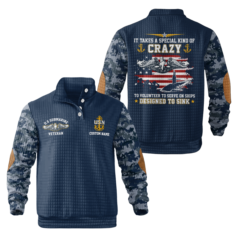 Personalizable Navy Submarine Ships Designed to Sink Waffle Stand Collar Sweatshirt