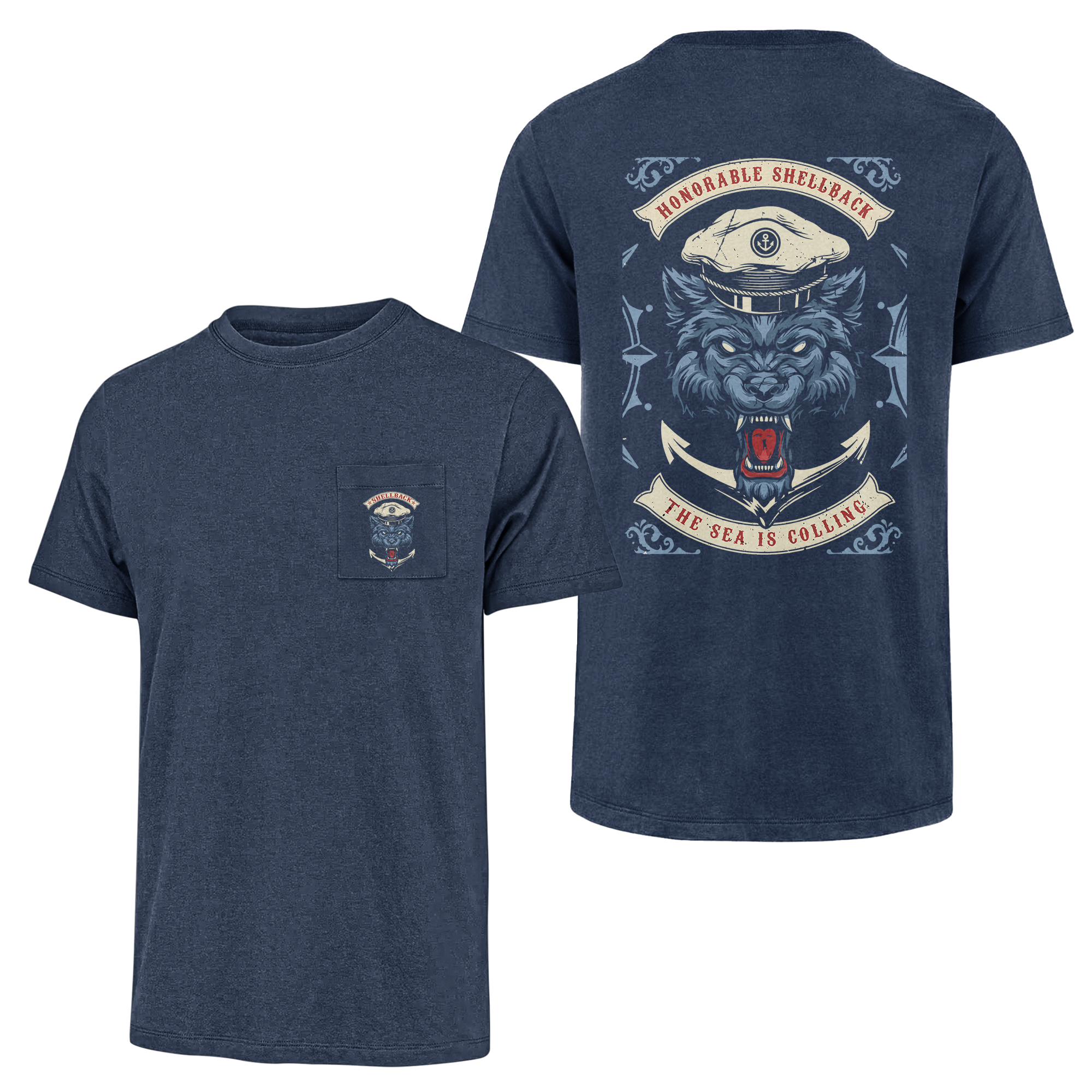 Honorable Shellback The Sea Is Colling Double Sided Pocket T-shirt
