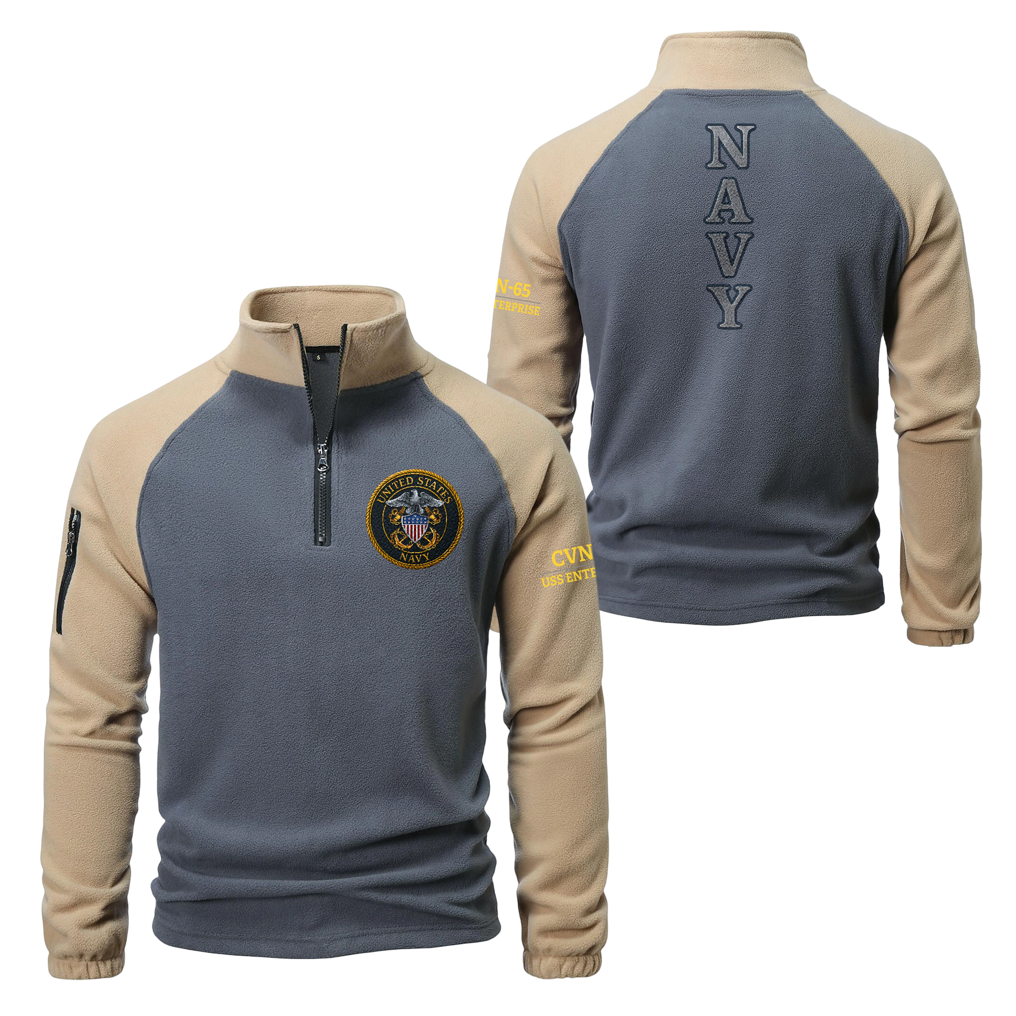 Personalizable Navy Ship Half-Zip Raglan Sweatshirt