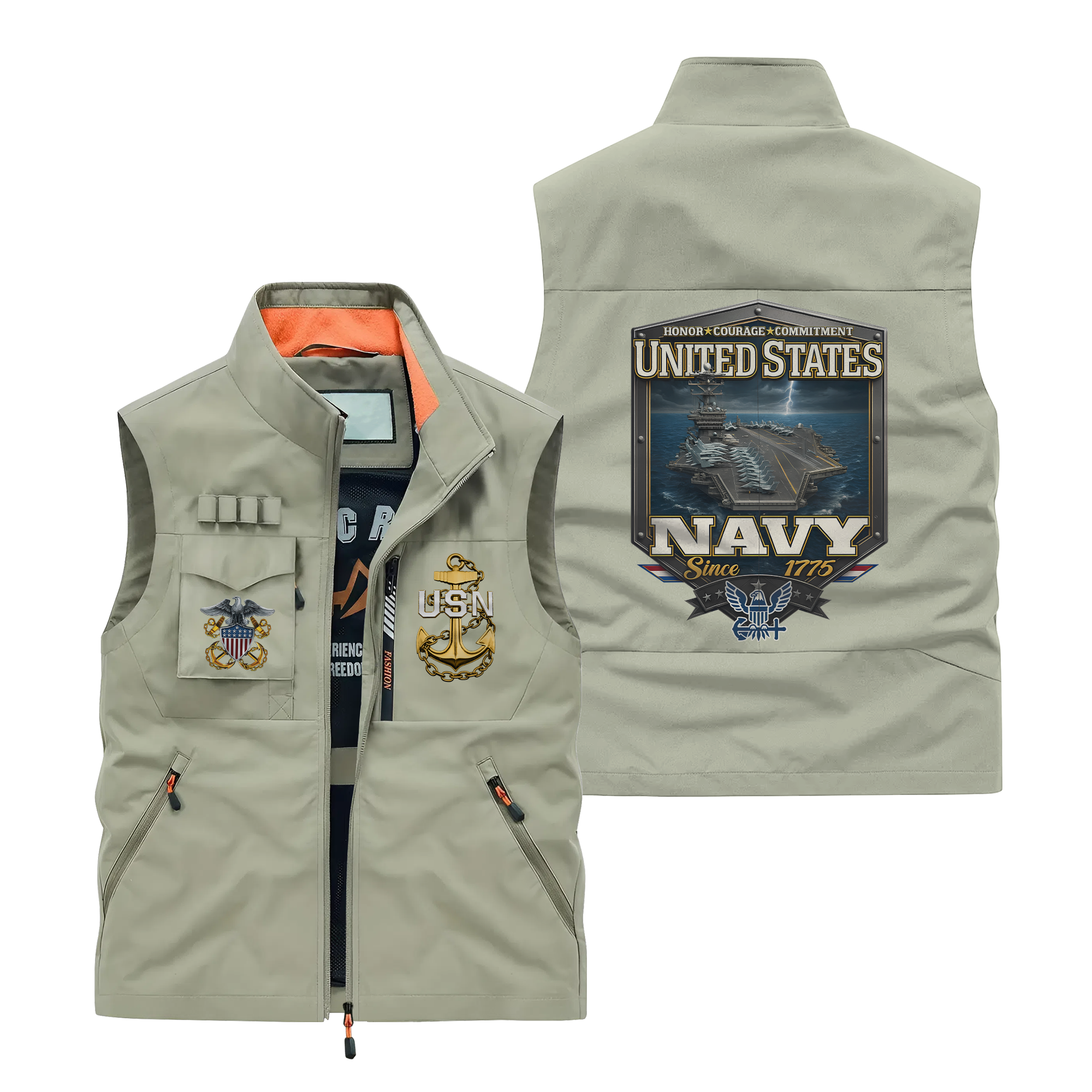 Navy Honor Courage Commitment Pocket Vest