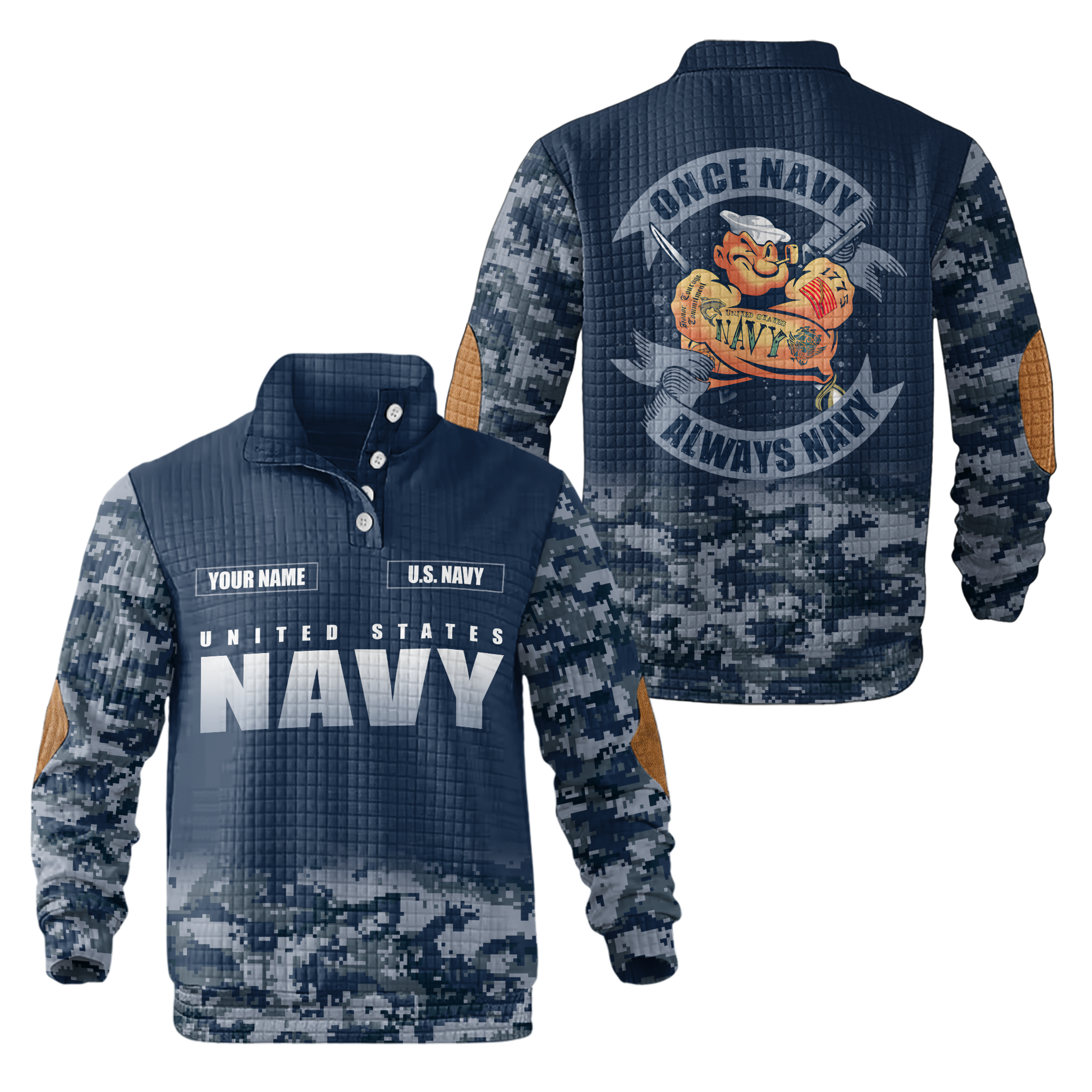 Personalizable Once Navy Always Navy Waffle Stand Collar Sweatshirt