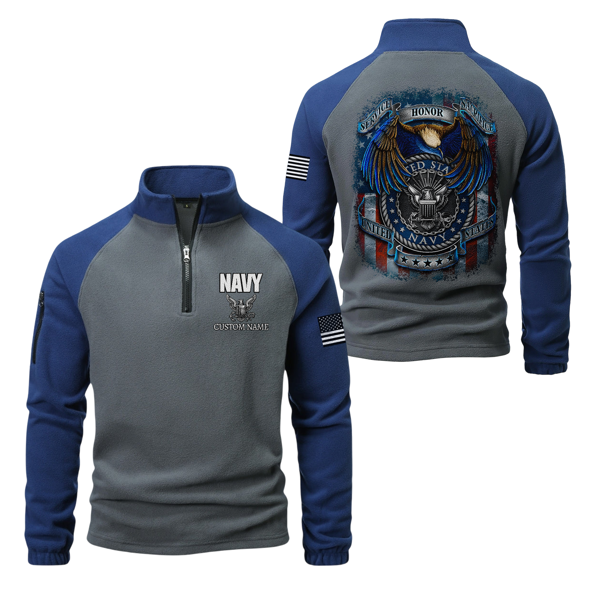 Personalizable Navy Service Honor Sacrifice Half-Zip Raglan Sweatshirt